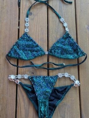 Angel Competition Bikinis Custom Peacock Crystal Mix Bikini
